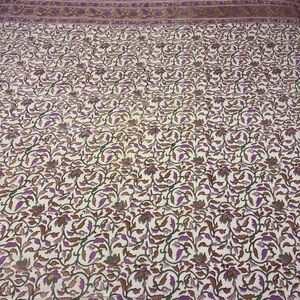Vintage Indian Cotton Tablecloth | Hand-Printed Floral | Purple & Earth Tones |